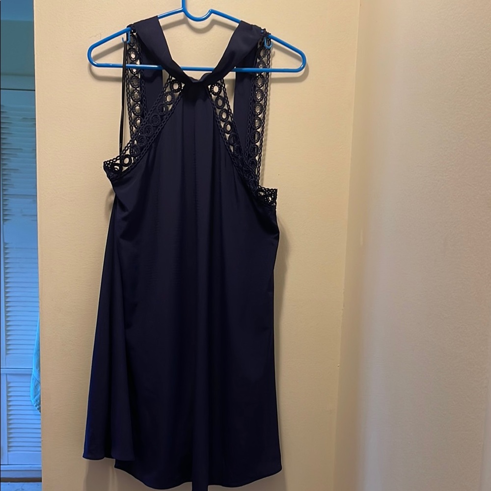 Navy Sleeveless Dress with Lace Detail
